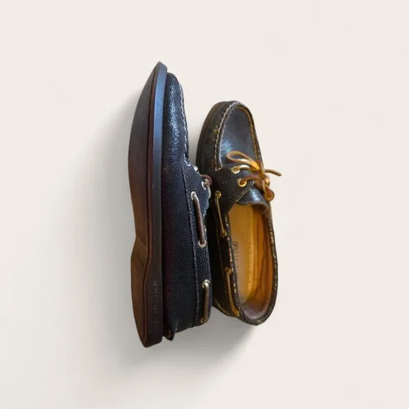 EXCELLENT Sperry Gold Cup Metallic Gold-Infused Leather Boat Shoes-Man7.5/Woman9 - Picture 3 of 4